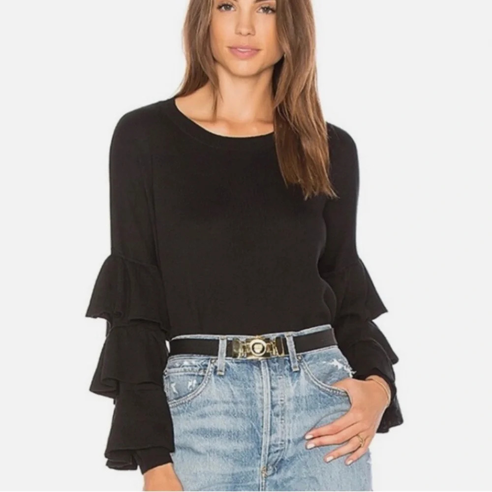 John + Jenn Anthropologie Black Ruffle Sleeve Sweater XS